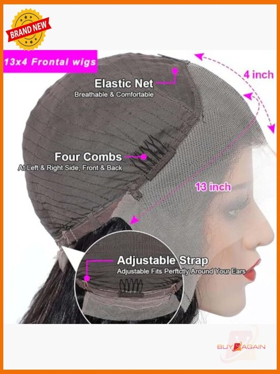 100% Human Hair Lace Front Wig 13x4 200 Density Glueless Wear and Go